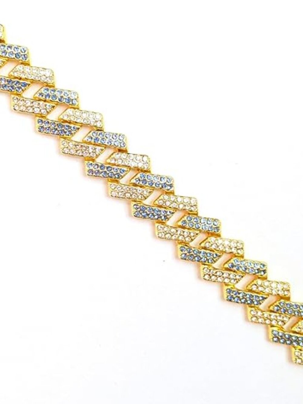 Gold & Blue Iced-Out Tilted Cuban Gem Link Chain Necklace (20-inches) - Picture 2 of 6